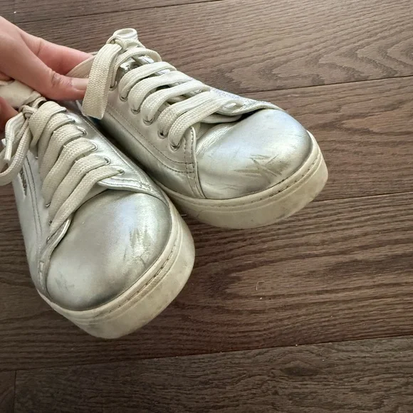 Prada Women's Metallic Silver Sneakers Size 38 - Picture 10 of 12